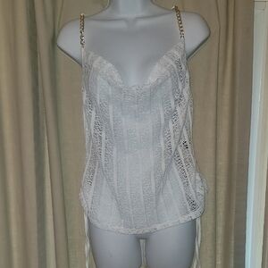 SHEIN White Lace Cami with Gold Chain Straps and Sweetheart Neckline